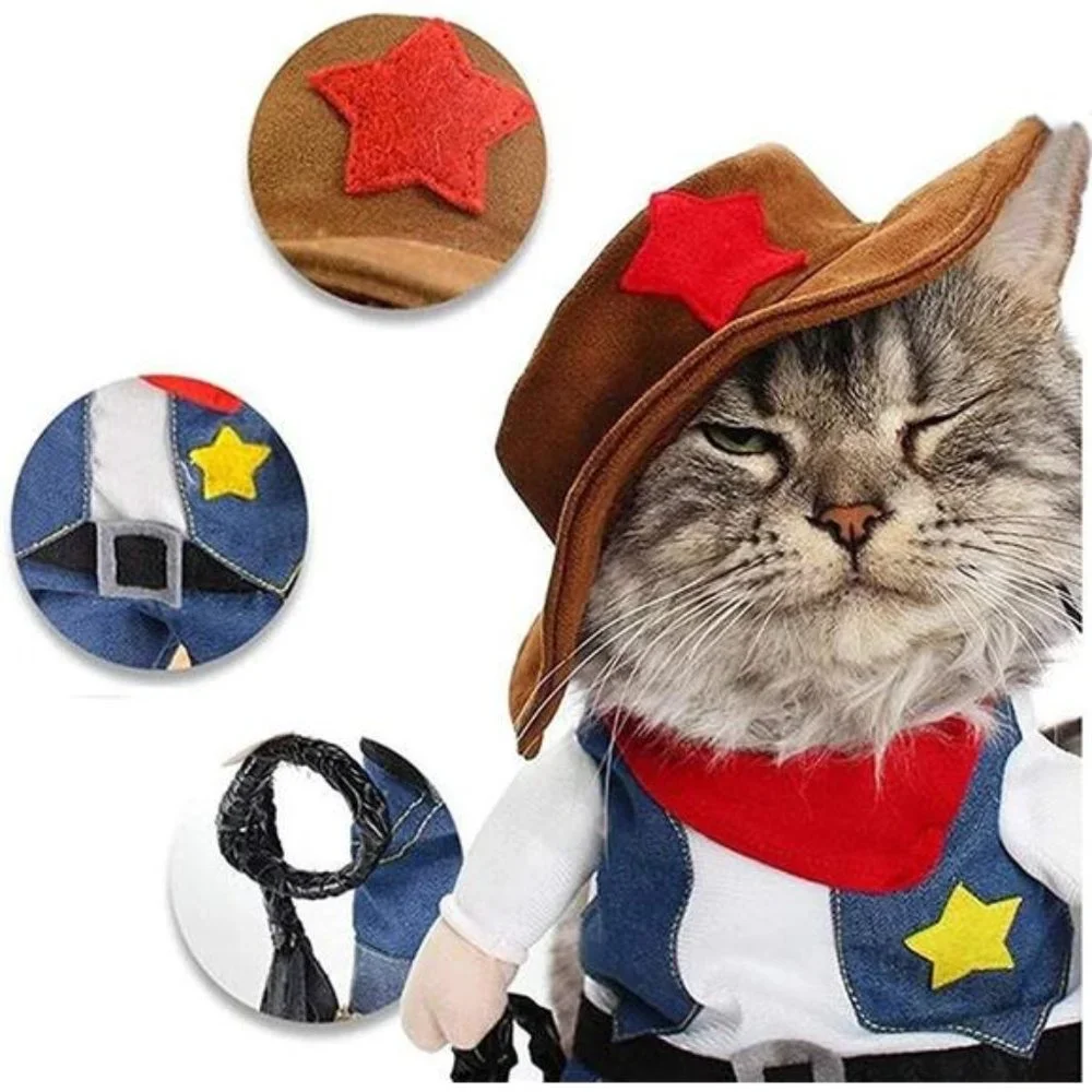 Cowboy Dog Costume with Hat Halloween Party Clothes for Cat and Small Puppies